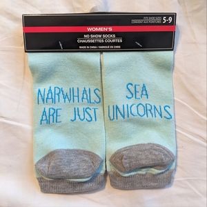 Women's Socks "Narwhals are just Sea Unicorns" No Show Socks for Sizes 5-9